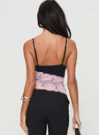 back view of model wearing Princess Polly Antoine Top Pink / Black Sleeveless Plunger 