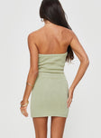 back view of model wearing Princess Polly Flow Strapless Mini Dress Sage Straight Neck 