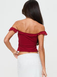 back view of model wearing Princess Polly Ayaan Off The Shoulder Top Red Sleeveless straight 