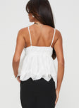 back view of model wearing Princess Polly Zephyra Top White Sleeveless Plunger 