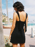 back view of model wearing Princess Polly Steward Halter Mini Dress Black Tall Plunger 