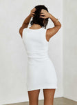 back view of model wearing Princess Polly Bernier Mini Dress White V-Neck 