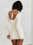 back view of model wearing Princess Polly Cosy Up Long Sleeve Boucle Mini Dress Cream 