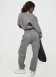 back view of model wearing Princess Polly Princess Polly Track Pants Puff Text Charcoal 