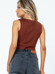 back view of model wearing Princess Polly Howdy Lace Up Tank Brown Sleeveless Crew Neck 