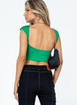 back view of model wearing Princess Polly Soriya Top Green Short Sleeves High Neck 