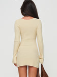 back view of model wearing Princess Polly Osment Long Sleeve Knit Mini Dress Cream High Neck 