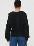 back view of model wearing Princess Polly Bella Notched Neck Sweater Black Cropped 