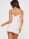 back view of model wearing Princess Polly Lars Mini Dress White / Floral V-Neck 