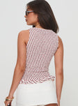 back view of model wearing Princess Polly Birita Top Geometric Tile Pink Sleeveless Crew Neck 