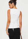 back view of model wearing Princess Polly Spirito Vest Top White Sleeveless Square Neck 