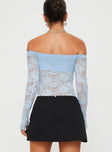 product Princes Polly Full Sleeves  Weaver Off Shoulder Lace Bodysuit Blue