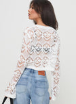 side view of model wearing Princess Polly Aileen Crochet Sweater White Cropped 