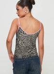 back view of model wearing Princess Polly Serenata Top Leopard Sleeveless Scoop Neck 