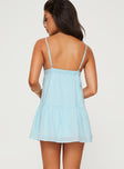 back view of model wearing Princess Polly Nicoletta Mini Dress Light Blue Plunger 