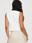 back view of model wearing Princess Polly Awakening Tie Front Top White Sleeveless V-Neck 