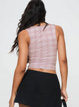 back view of model wearing Princess Polly Back In Time Top Pink Check Sleeveless Square Neck 