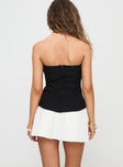 back view of model wearing Princess Polly Obsessed Strapless Mini Dress Black Straight Neck 