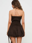 back view of model wearing Princess Polly Bonjour Bubble Hem Mini Dress Brown Straight Neck 