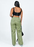 back view of model wearing Princess Polly Luna Mid Rise Cargo Pants Green 