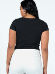 back view of model wearing Princess Polly Lucky You Cherry Tee Black Short Sleeves High Neck 