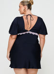 back view of model wearing Princess Polly Jaron Mini Dress Navy Curve Plunger 