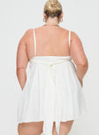 back view of model wearing Princess Polly Slow Dance Linen Blend Mini Dress White Curve Square Neck 