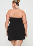 back view of model wearing Princess Polly Simple Sweetheart Mini Dress Black Curve Sweetheart Neckline 