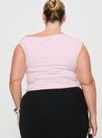 back view of model wearing Princess Polly Danza Top Pink Curve Sleeveless Boat Neck 