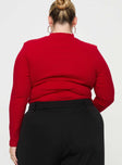 back view of model wearing Princess Polly Cathey Long Sleeve Corset Top Red Curve Full Sleeves High Neck 