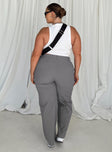 Front view of model wearing  front Princess Polly Low Rise Pants Low Rise Pants High Waisted Pants  Betsy Pants Grey Curve