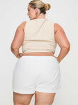 back view of model wearing Princess Polly Dobby Shorts White Curve 