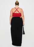 back view of model wearing Princess Polly Batkins Maxi Skirt Black Curve Maxi 