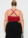 back view of model wearing Princess Polly Wandella Tank Red Curve Sleeveless Plunger 