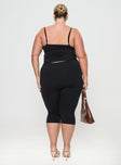 back view of model wearing Princess Polly Evanda Top Black Curve Sleeveless V-Neck 