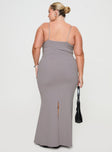 back view of model wearing Princess Polly Arabellia Maxi Dress Grey Curve V-Neck 