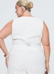 back view of model wearing Princess Polly Sofi Vest Top Natural Curve Sleeveless V-Neck 