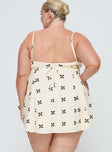 back view of model wearing Princess Polly Elian Linen Blend Mini Dress Cream / Multi Curve Square Neck 