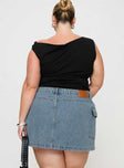 back view of model wearing Princess Polly Zakai Cargo Denim Mini Skirt Light Blue Denim Curve Mini Skirts 