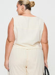 back view of model wearing Princess Polly Heenny Vest Top White / Green Curve Sleeveless Plunger 