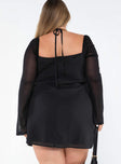 product Princess Polly Square Neck  Dyer Sheer Sleeve Mini Dress Black Curve