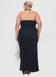 back view of model wearing Princess Polly Destinations Maxi Dress Navy Curve Sweetheart Neckline 