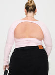 back view of model wearing Princess Polly Adella Long Sleeve Top Pink Curve Full Sleeves Square Neck 