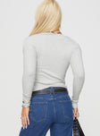 back view of model wearing Princess Polly Passoni Long Sleeve Top Grey Full Sleeves Crew Neck 