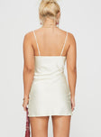 back view of model wearing Princess Polly About A Girl Mini Dress Cornsilk Scoop Neck 