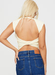 back view of model wearing Princess Polly Party Favour Top Yellow Sleeveless Crew Neck 