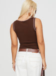 back view of model wearing Princess Polly Casado Top Brown Sleeveless Crew Neck 