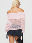 back view of model wearing Princess Polly Trapok Off The Shoulder Sweater Pink Long 