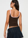 back view of model wearing Princess Polly Caputo Contrast Tank Brown / Pink Sleeveless Square Neck 