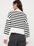 back view of model wearing Princess Polly Karlson Striped Cardigan Cream / Black Cropped 